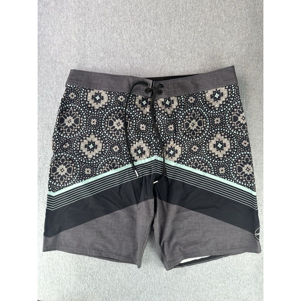 Oneill Hyperfreak Boardshorts Mens Size 34 Seafoam Black Geometric Print Unlined